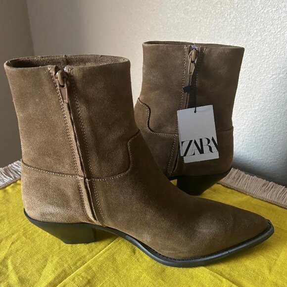 Zara Medium Brown Suede Ankle Booties Size EU 42 New With Tags - Picture 4 of 11